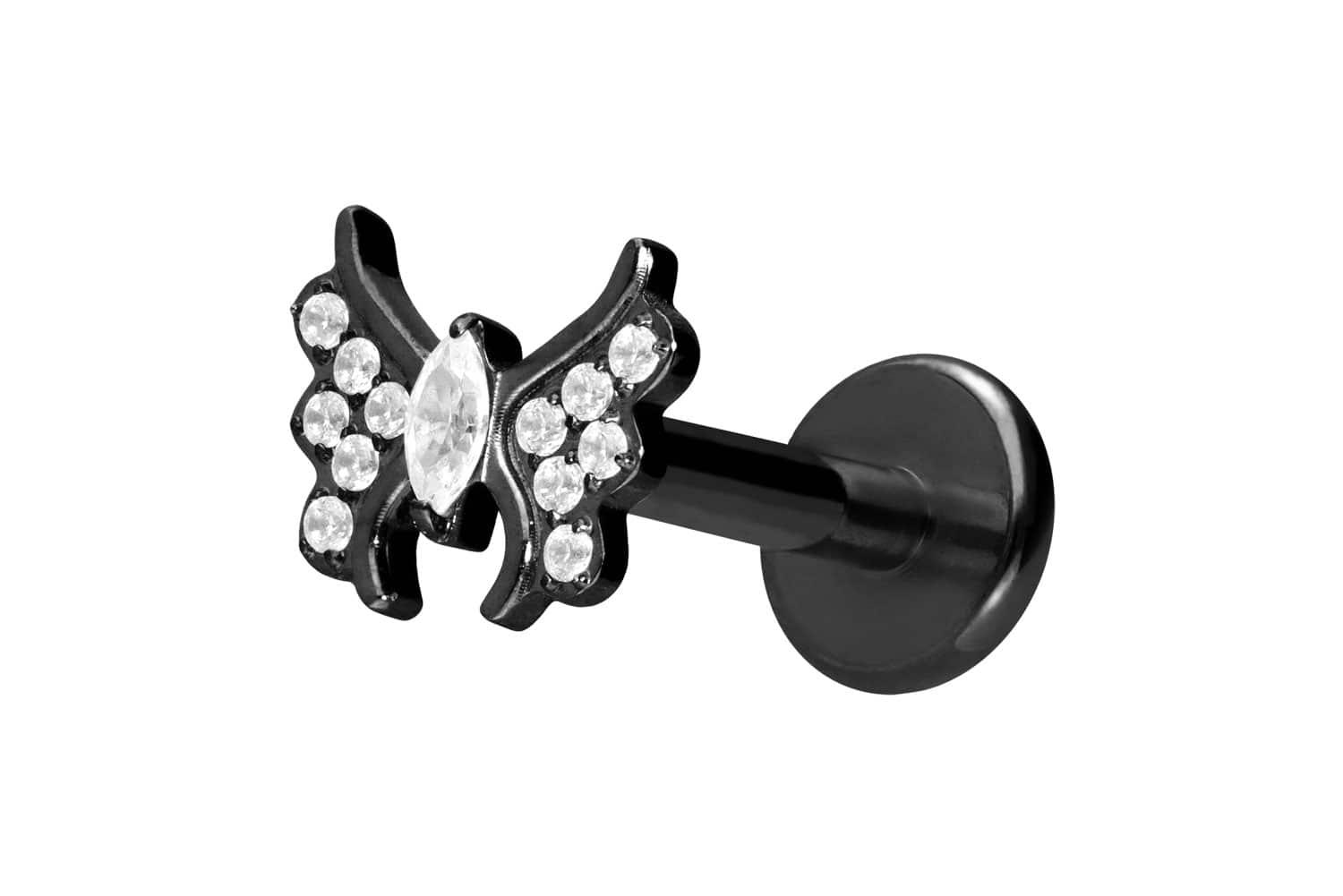 Titan Labret Piercing mit Push Fit KRISTALLSCHMETTERLING